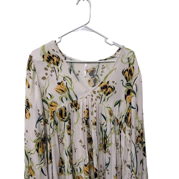 Free People V-Neck Oversized Floral Print Tunic Top Blouse White Size Small - Picture 2 of 9